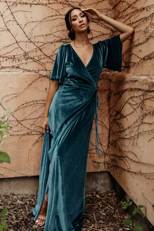 Women Maxi Dresses Baltic Born Meghan Velvet Wrap Maxi Dress Persian Blue