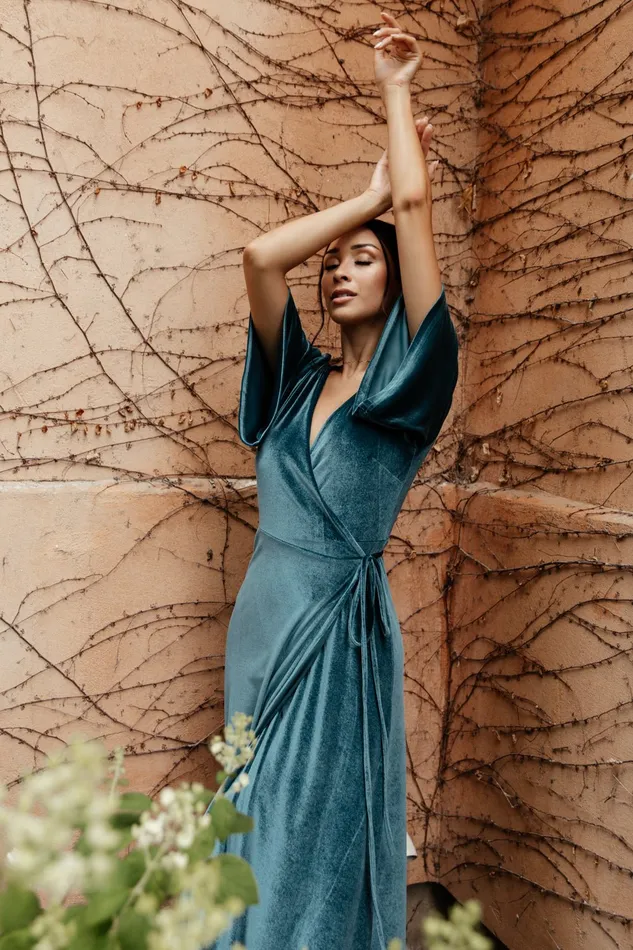Women Maxi Dresses Baltic Born Meghan Velvet Wrap Maxi Dress Persian Blue Women Maxi Dresses Baltic Born Meghan Velvet Wrap Maxi Dress Persian Blue