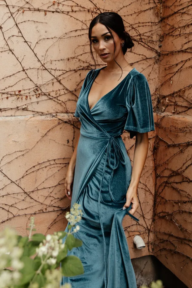 Women Maxi Dresses Baltic Born Meghan Velvet Wrap Maxi Dress Persian Blue Women Maxi Dresses Baltic Born Meghan Velvet Wrap Maxi Dress Persian Blue