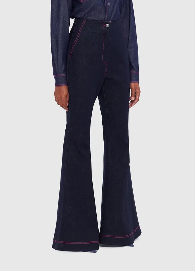 Women Maya Denim Flared Jeans 8211 Indigo Two Piece Sets LEO LIN