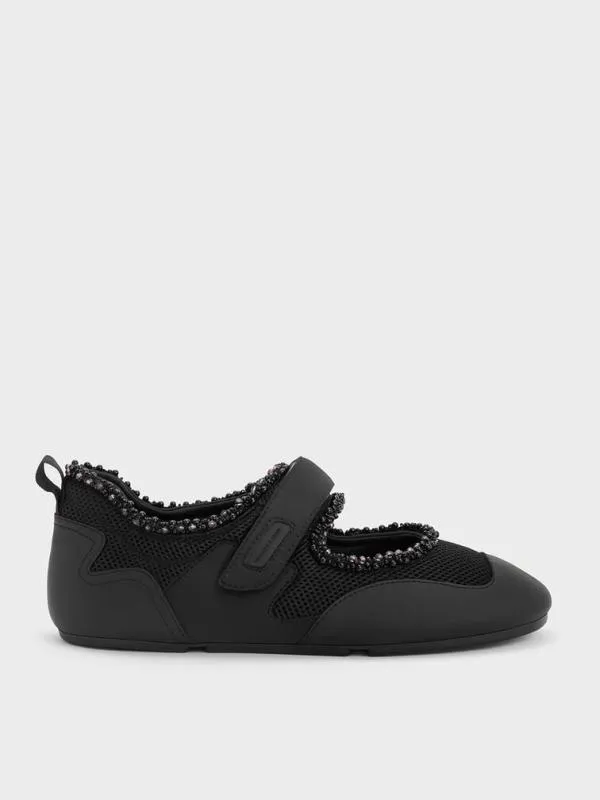 Women Mesh PearlEmbellished Mary Jane Sneakers 8211 Black Textured CHARLES and KEITH Sneakers Women Mesh PearlEmbellished Mary Jane Sneakers 8211 Black Textured CHARLES and KEITH Sneakers