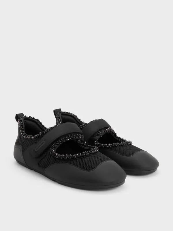 Women Mesh PearlEmbellished Mary Jane Sneakers 8211 Black Textured CHARLES and KEITH Sneakers