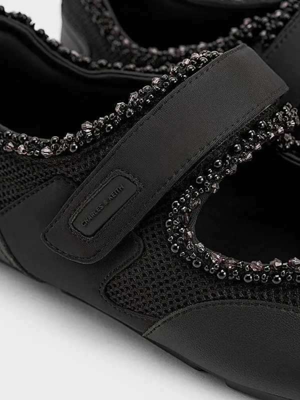 Women Mesh PearlEmbellished Mary Jane Sneakers 8211 Black Textured CHARLES and KEITH Sneakers