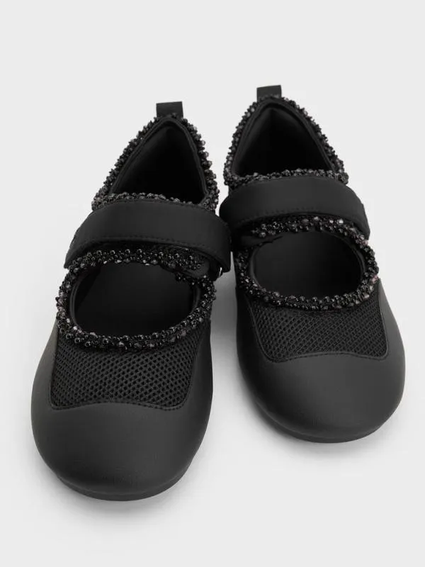 Women Mesh PearlEmbellished Mary Jane Sneakers 8211 Black Textured CHARLES and KEITH Sneakers