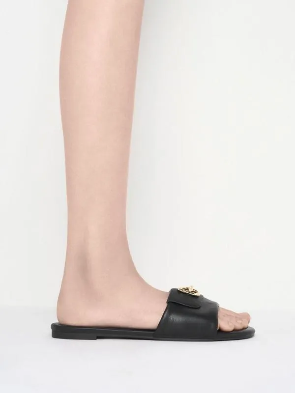 Women MetallicAccent Slide Sandals 8211 Black CHARLES and KEITH Sandals