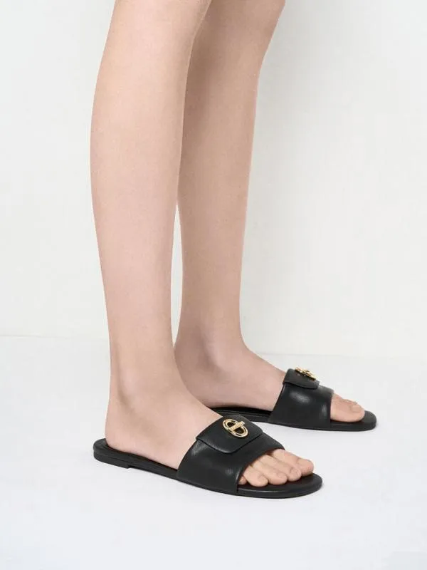 Women MetallicAccent Slide Sandals 8211 Black CHARLES and KEITH Sandals