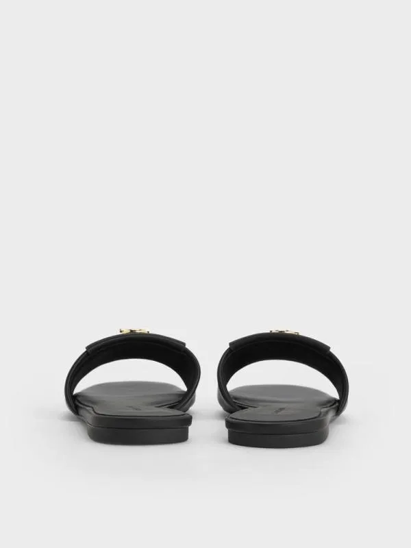 Women MetallicAccent Slide Sandals 8211 Black CHARLES and KEITH Sandals
