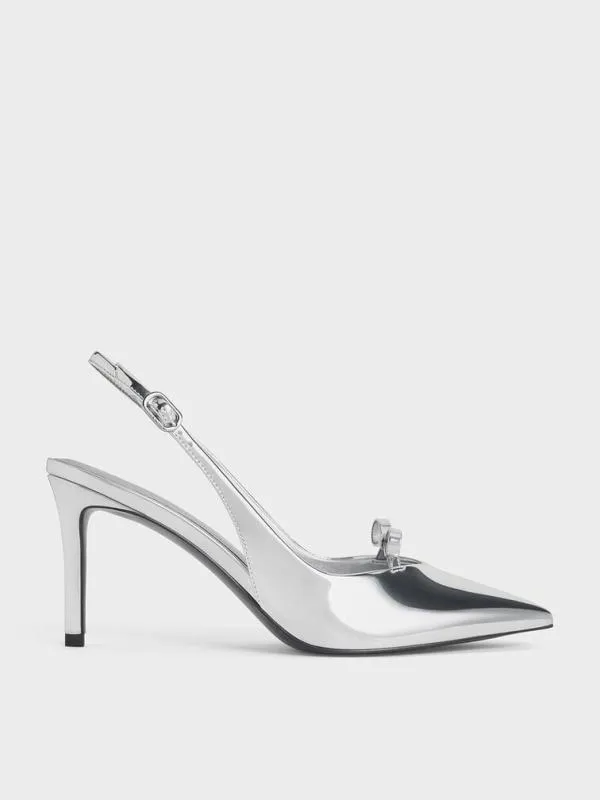 Women Metallic Bow Slingback Pumps 8211 Silver CHARLES and KEITH Heels