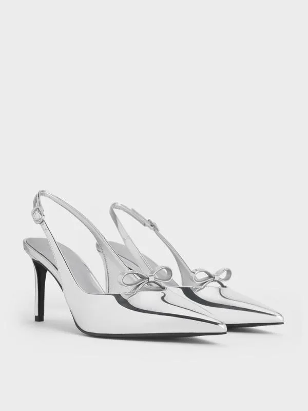 Women Metallic Bow Slingback Pumps 8211 Silver CHARLES and KEITH Heels