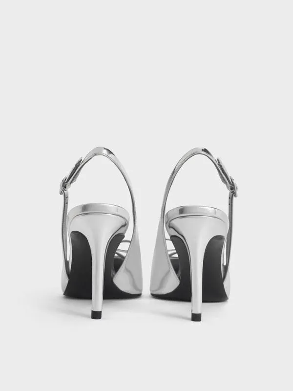 Women Metallic Bow Slingback Pumps 8211 Silver CHARLES and KEITH Heels