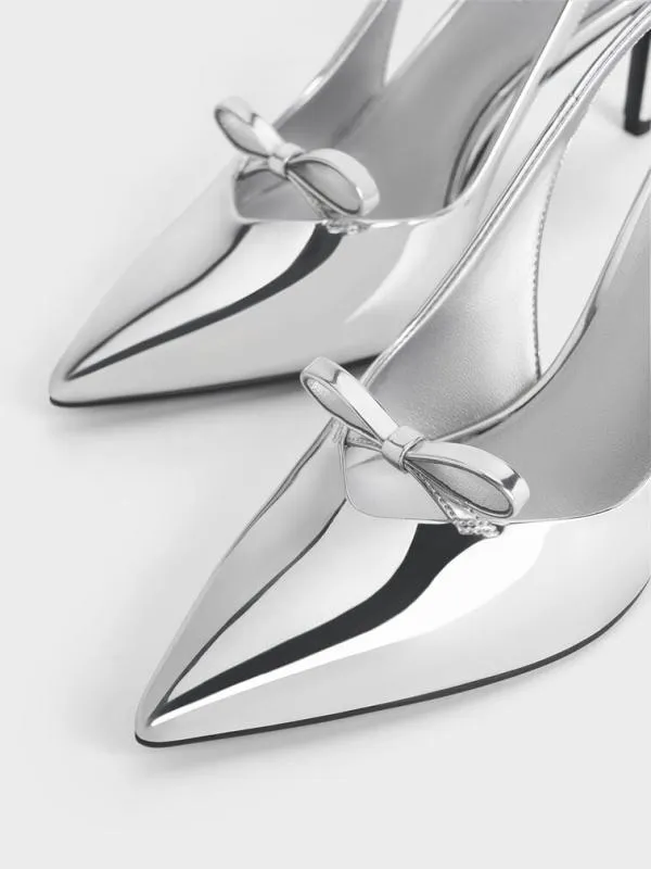 Women Metallic Bow Slingback Pumps 8211 Silver CHARLES and KEITH Heels