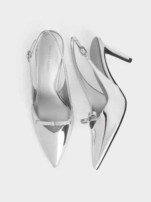 Women Metallic Bow Slingback Pumps 8211 Silver CHARLES and KEITH Heels