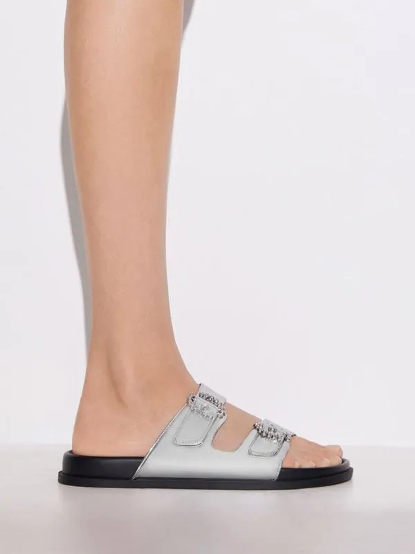 Women Metallic Embellished Buckle Sandals 8211 Silver CHARLES and KEITH Sandals