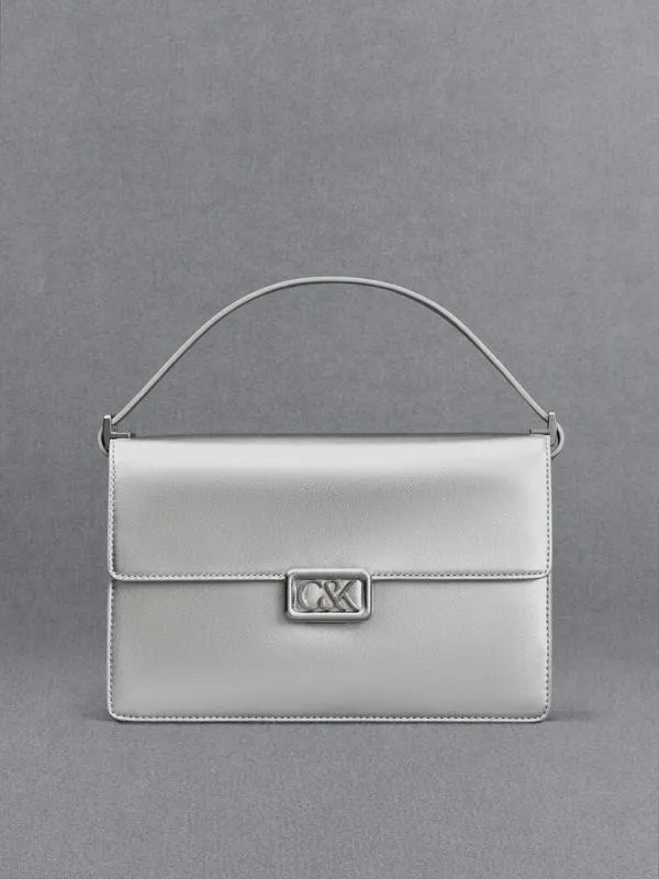 Women Metallic Leather Shoulder Bag 8211 Silver CHARLES and KEITH Shoulder Bags Women Metallic Leather Shoulder Bag 8211 Silver CHARLES and KEITH Shoulder Bags
