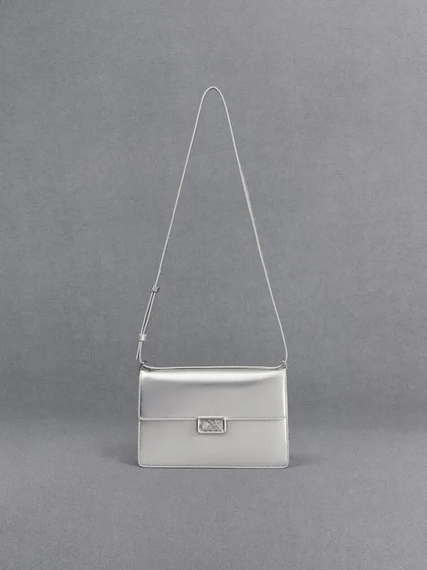 Women Metallic Leather Shoulder Bag 8211 Silver CHARLES and KEITH Shoulder Bags