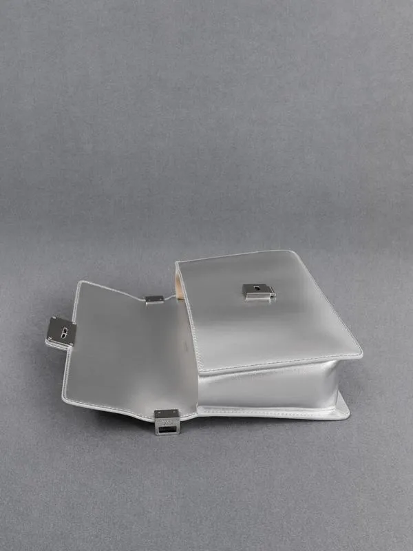Women Metallic Leather Shoulder Bag 8211 Silver CHARLES and KEITH Shoulder Bags