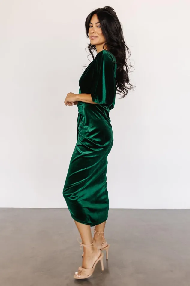 Women Midi Dresses Baltic Born Brendyn Ruched Velvet Dress Emerald Women Midi Dresses Baltic Born Brendyn Ruched Velvet Dress Emerald