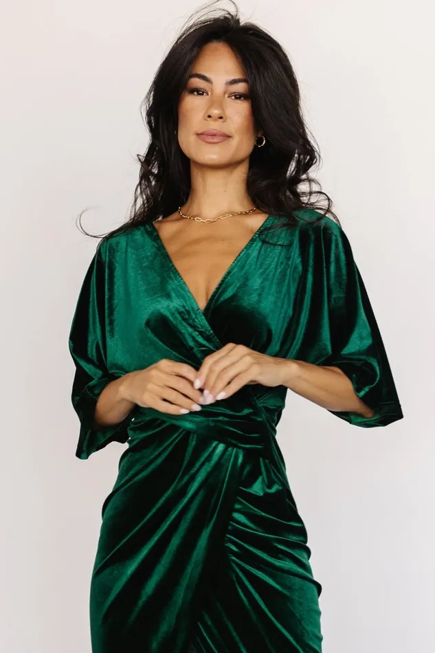 Women Midi Dresses Baltic Born Brendyn Ruched Velvet Dress Emerald Women Midi Dresses Baltic Born Brendyn Ruched Velvet Dress Emerald