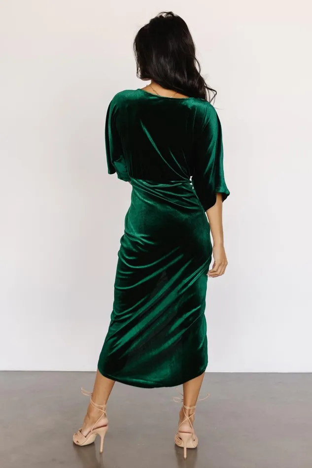 Women Midi Dresses Baltic Born Brendyn Ruched Velvet Dress Emerald Women Midi Dresses Baltic Born Brendyn Ruched Velvet Dress Emerald