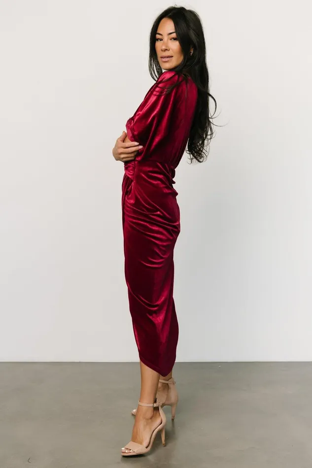 Women Midi Dresses Baltic Born Brendyn Ruched Velvet Dress Wine Women Midi Dresses Baltic Born Brendyn Ruched Velvet Dress Wine