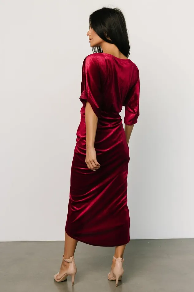 Women Midi Dresses Baltic Born Brendyn Ruched Velvet Dress Wine Women Midi Dresses Baltic Born Brendyn Ruched Velvet Dress Wine