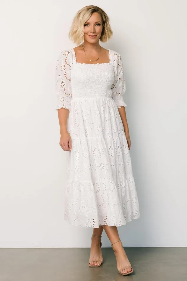 Women Midi Dresses Baltic Born Ella Eyelet Midi Dress White