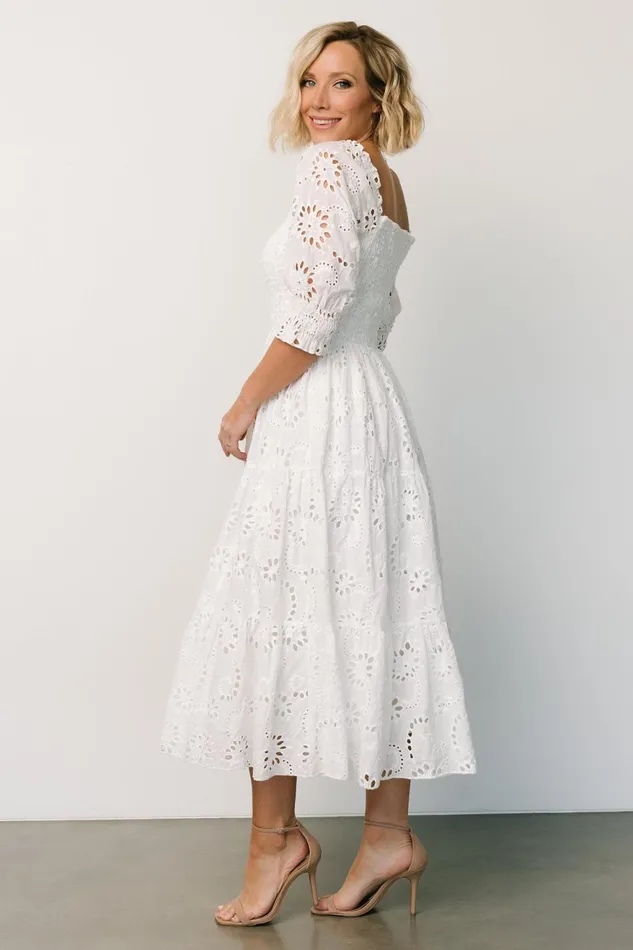 Women Midi Dresses Baltic Born Ella Eyelet Midi Dress White Women Midi Dresses Baltic Born Ella Eyelet Midi Dress White