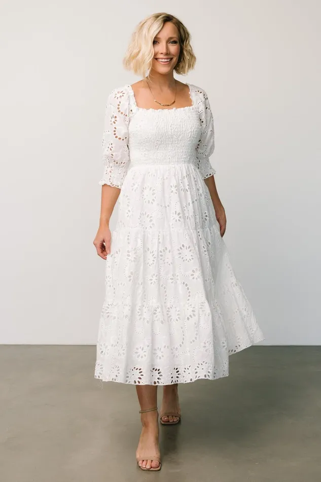 Women Midi Dresses Baltic Born Ella Eyelet Midi Dress White Women Midi Dresses Baltic Born Ella Eyelet Midi Dress White