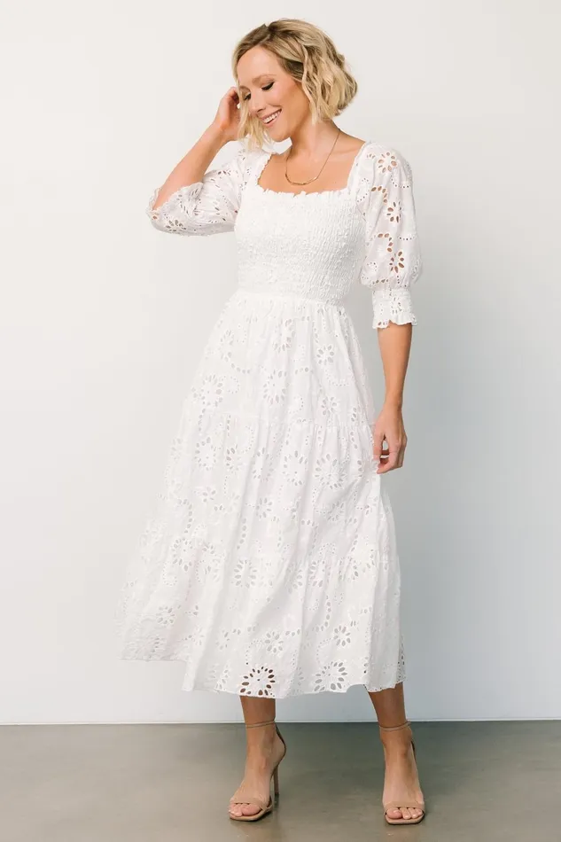 Women Midi Dresses Baltic Born Ella Eyelet Midi Dress White Women Midi Dresses Baltic Born Ella Eyelet Midi Dress White