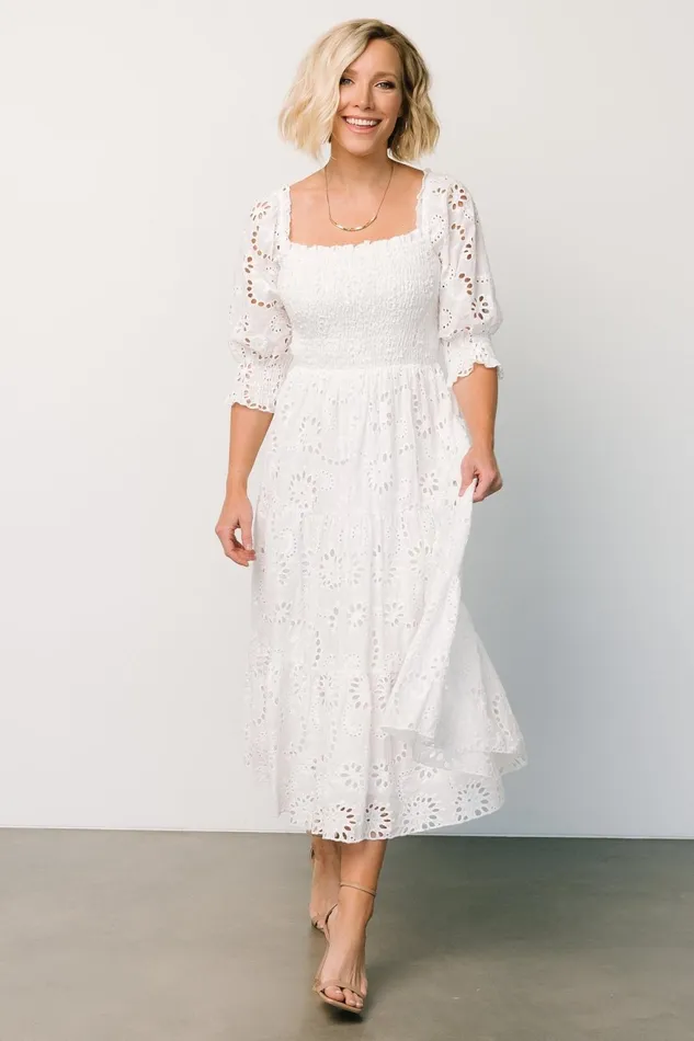 Women Midi Dresses Baltic Born Ella Eyelet Midi Dress White Women Midi Dresses Baltic Born Ella Eyelet Midi Dress White