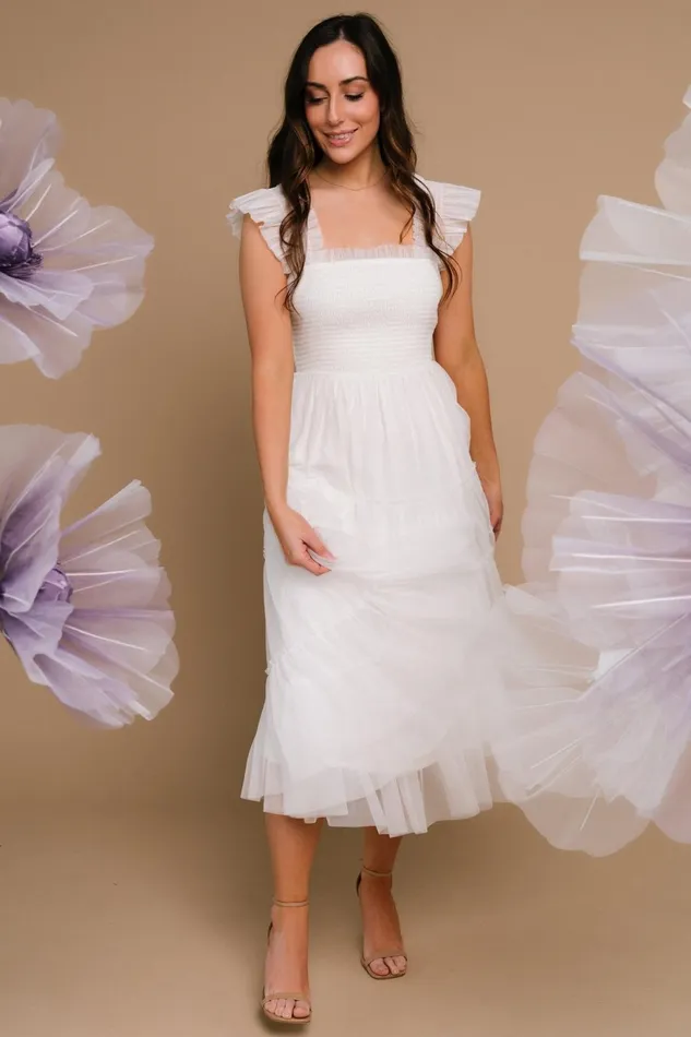 Women Midi Dresses Baltic Born Emma Smocked Tulle Dress Off White Women Midi Dresses Baltic Born Emma Smocked Tulle Dress Off White