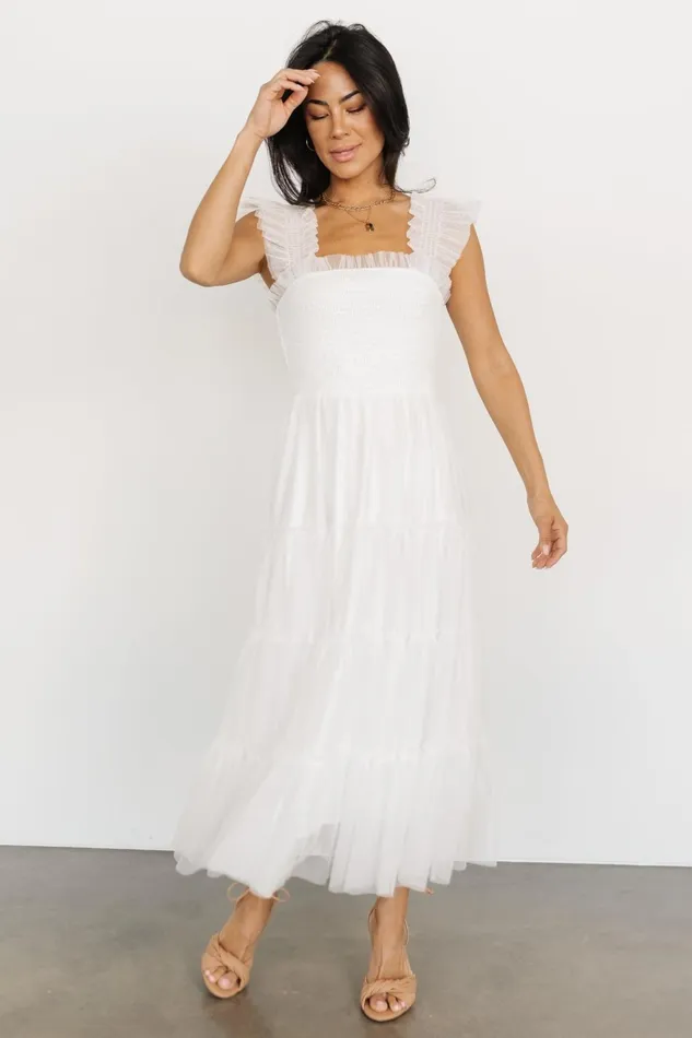 Women Midi Dresses Baltic Born Emma Smocked Tulle Dress Off White Women Midi Dresses Baltic Born Emma Smocked Tulle Dress Off White