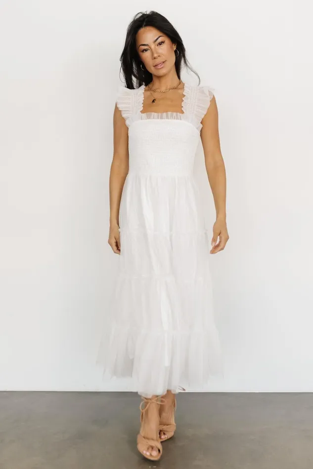Women Midi Dresses Baltic Born Emma Smocked Tulle Dress Off White Women Midi Dresses Baltic Born Emma Smocked Tulle Dress Off White