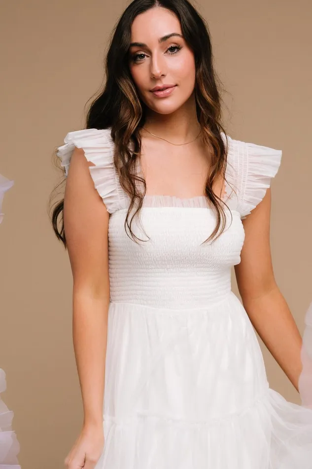 Women Midi Dresses Baltic Born Emma Smocked Tulle Dress Off White Women Midi Dresses Baltic Born Emma Smocked Tulle Dress Off White