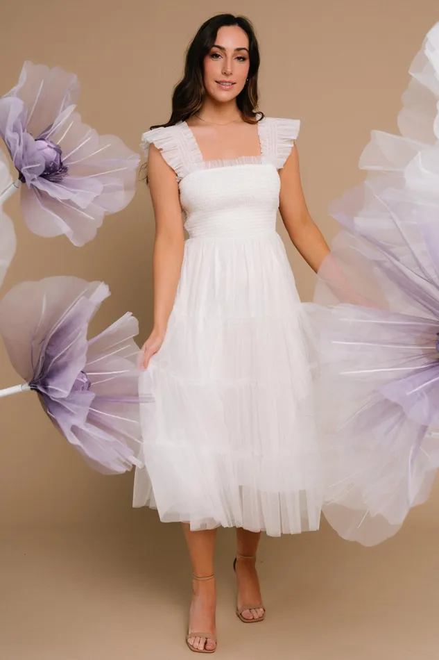 Women Midi Dresses Baltic Born Emma Smocked Tulle Dress Off White Women Midi Dresses Baltic Born Emma Smocked Tulle Dress Off White