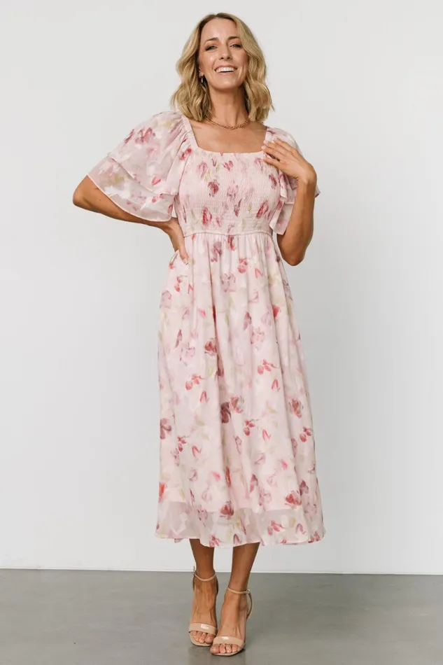 Women Midi Dresses Baltic Born Flora Midi Dress Blush Print