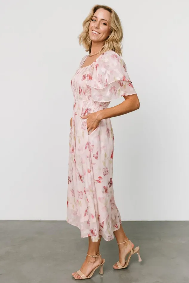 Women Midi Dresses Baltic Born Flora Midi Dress Blush Print Women Midi Dresses Baltic Born Flora Midi Dress Blush Print