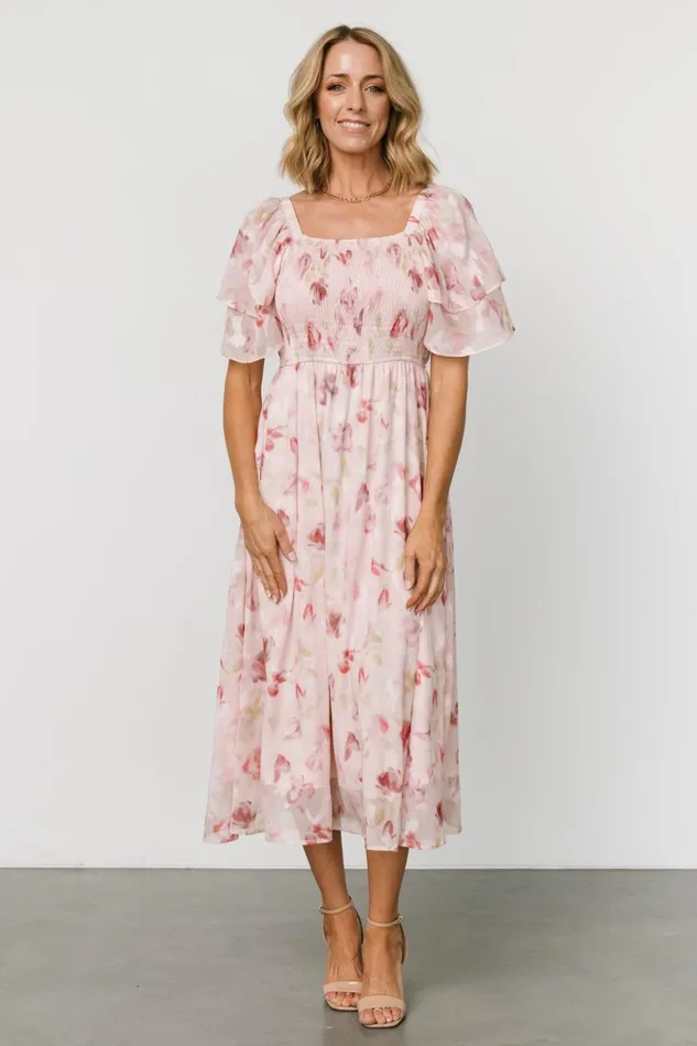 Women Midi Dresses Baltic Born Flora Midi Dress Blush Print Women Midi Dresses Baltic Born Flora Midi Dress Blush Print