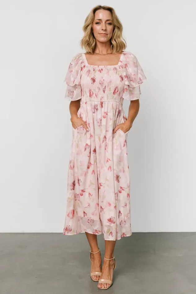 Women Midi Dresses Baltic Born Flora Midi Dress Blush Print Women Midi Dresses Baltic Born Flora Midi Dress Blush Print