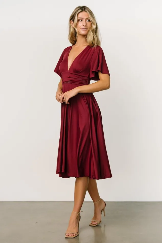 Women Midi Dresses Baltic Born Janette Midi Dress Wine Women Midi Dresses Baltic Born Janette Midi Dress Wine