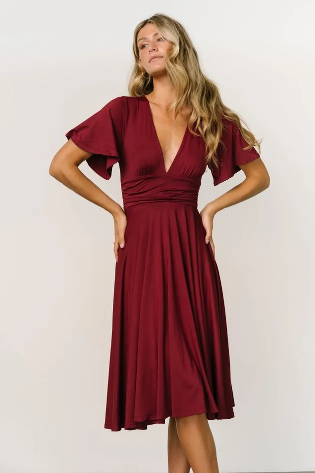 Women Midi Dresses Baltic Born Janette Midi Dress Wine Women Midi Dresses Baltic Born Janette Midi Dress Wine