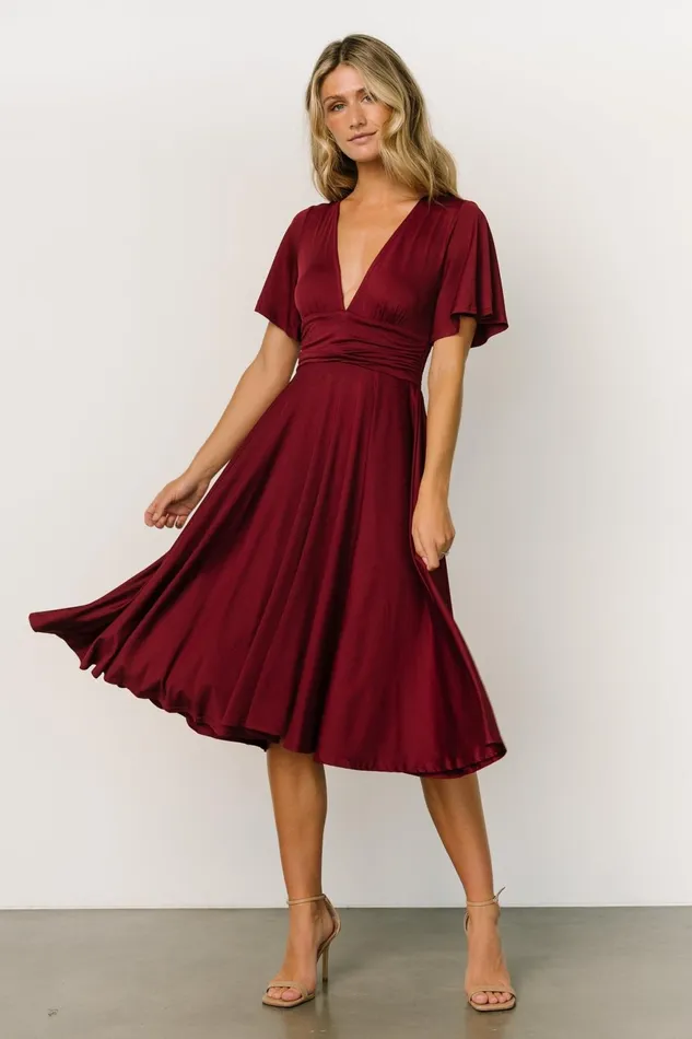 Women Midi Dresses Baltic Born Janette Midi Dress Wine Women Midi Dresses Baltic Born Janette Midi Dress Wine