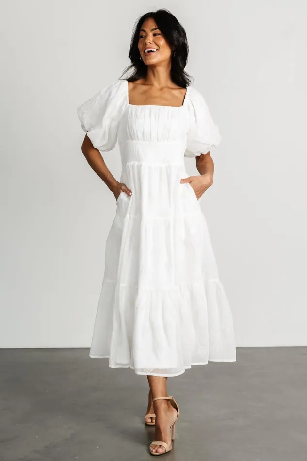 Women Midi Dresses Baltic Born Rina Embroidered Shimmer Dress Off White