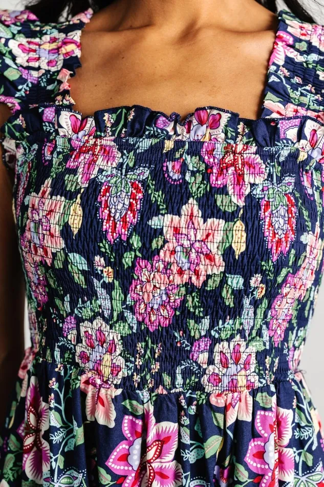 Women Midi Dresses Baltic Born Tatum Smocked Tiered Dress Navy Multi Women Midi Dresses Baltic Born Tatum Smocked Tiered Dress Navy Multi