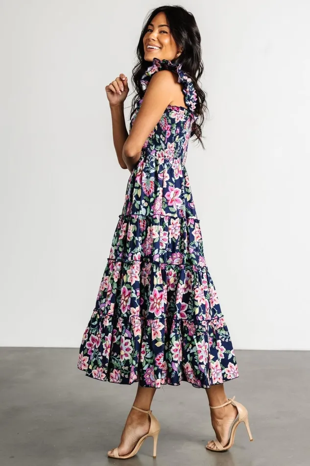 Women Midi Dresses Baltic Born Tatum Smocked Tiered Dress Navy Multi Women Midi Dresses Baltic Born Tatum Smocked Tiered Dress Navy Multi
