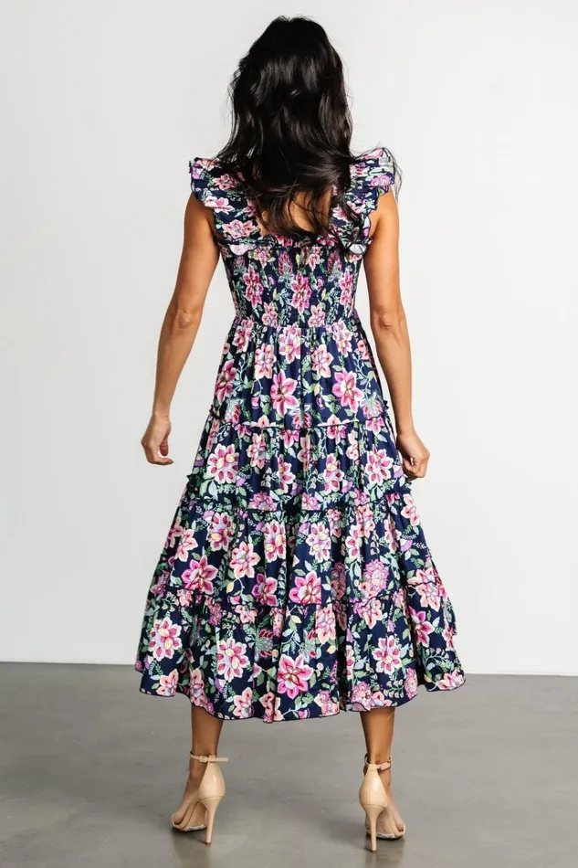 Women Midi Dresses Baltic Born Tatum Smocked Tiered Dress Navy Multi Women Midi Dresses Baltic Born Tatum Smocked Tiered Dress Navy Multi