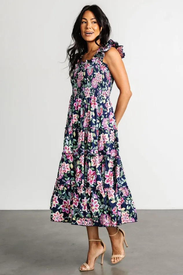 Women Midi Dresses Baltic Born Tatum Smocked Tiered Dress Navy Multi Women Midi Dresses Baltic Born Tatum Smocked Tiered Dress Navy Multi