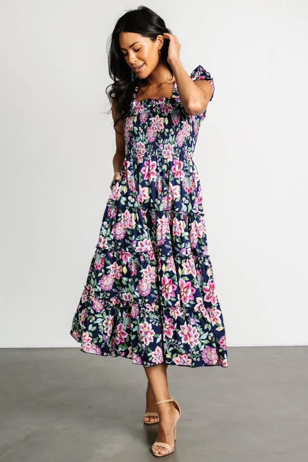 Women Midi Dresses Baltic Born Tatum Smocked Tiered Dress Navy Multi Women Midi Dresses Baltic Born Tatum Smocked Tiered Dress Navy Multi