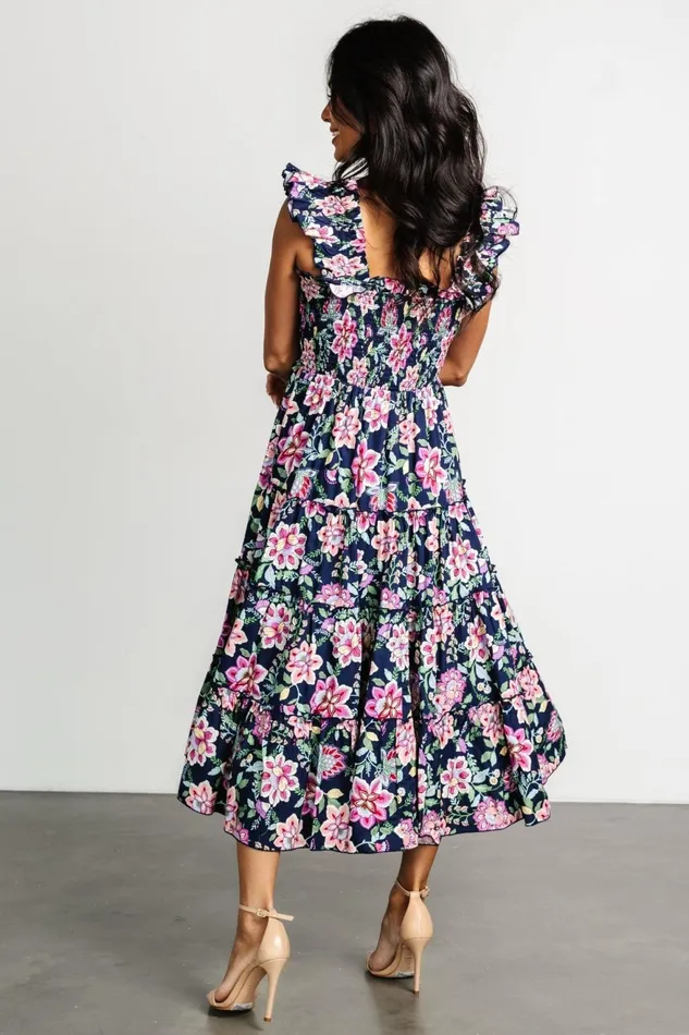 Women Midi Dresses Baltic Born Tatum Smocked Tiered Dress Navy Multi Women Midi Dresses Baltic Born Tatum Smocked Tiered Dress Navy Multi