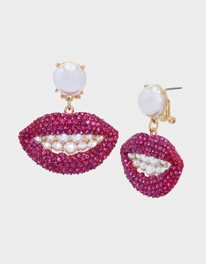 Women MIDNIGHT GARDEN LIP EARRINGS PINK Betsey Johnson